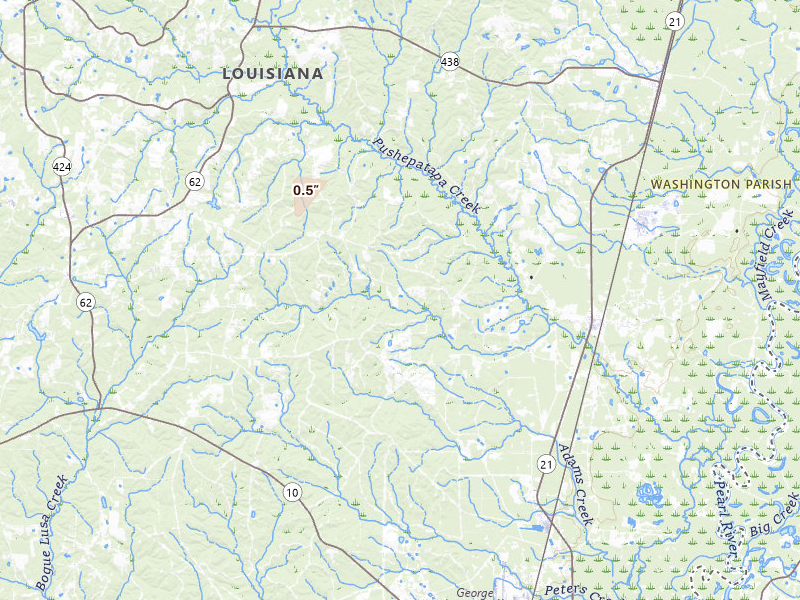 Radar-estimated hail-size map of the storm over Angie, LA