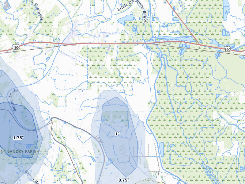 NEXRAD radar-signature map of the hail storm over Arnaudville, LA on Aug 21, 2026