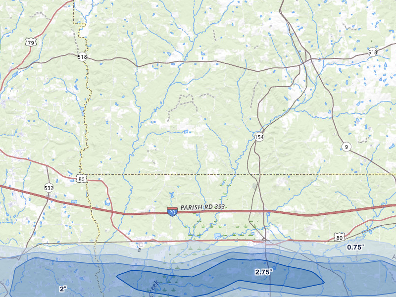 NEXRAD radar-signature map of the hail over Athens, LA