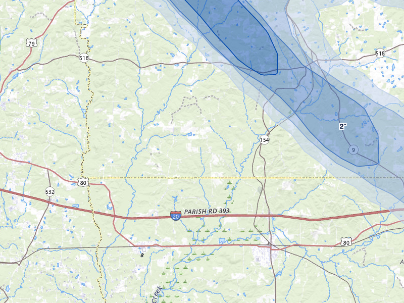 NEXRAD radar-signature map of the hail over Athens, LA