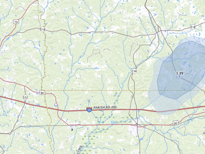 NEXRAD radar-signature map of the hail storm over Athens, LA on Jun 1, 2026