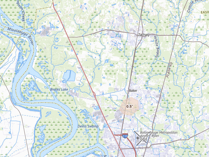 Radar-estimated hail-size map of the storm over Baker, LA