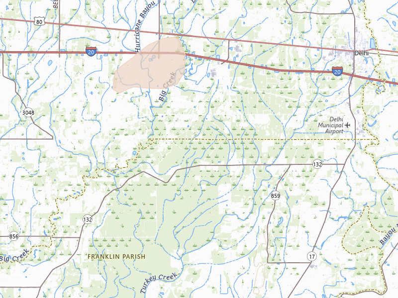 Radar-estimated hail-size map of the storm over Baskin, LA on Mar 7, 2026
