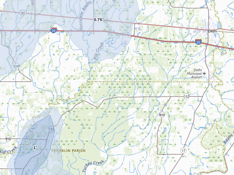 NEXRAD radar-signature map of the hail storm over Baskin, LA on Mar 7, 2026