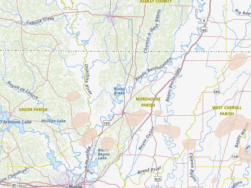 Radar-estimated hail-size map of the storm over Bastrop, LA on May 22, 2026