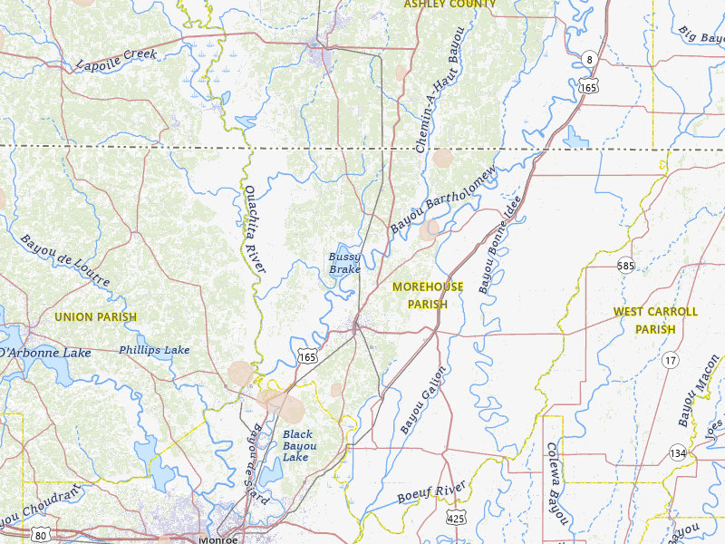 Radar-estimated hail-size map of the storm over Bastrop, LA on Jun 1, 2026