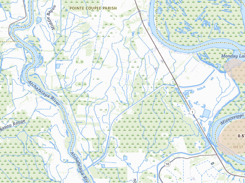 Radar-estimated hail-size map of the storm over Batchelor, LA on Jul 8, 2026