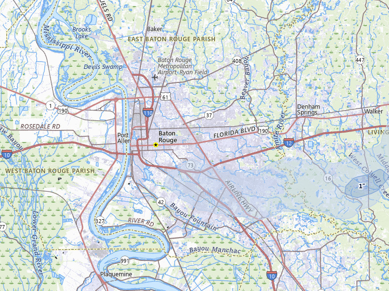 NEXRAD radar-signature map of the hail storm over Baton Rouge, LA on Mar 7, 2026