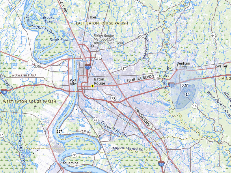 NEXRAD radar-signature map of the hail over Baton Rouge, LA