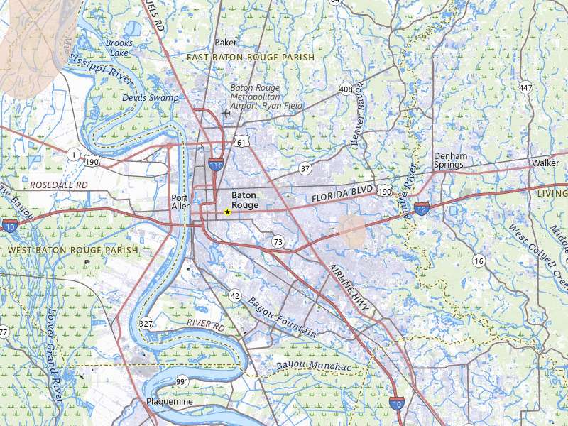 Radar-estimated hail-size map of the storm over Baton Rouge, LA on Jul 8, 2026