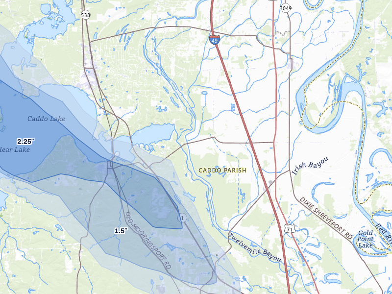 NEXRAD radar-signature map of the hail over Belcher, LA