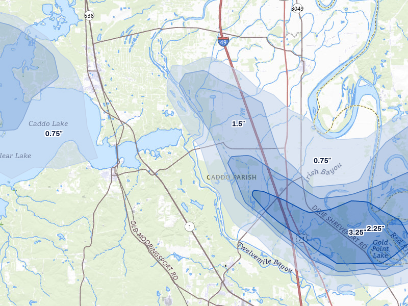 NEXRAD radar-signature map of the hail storm over Belcher, LA on May 8, 2026