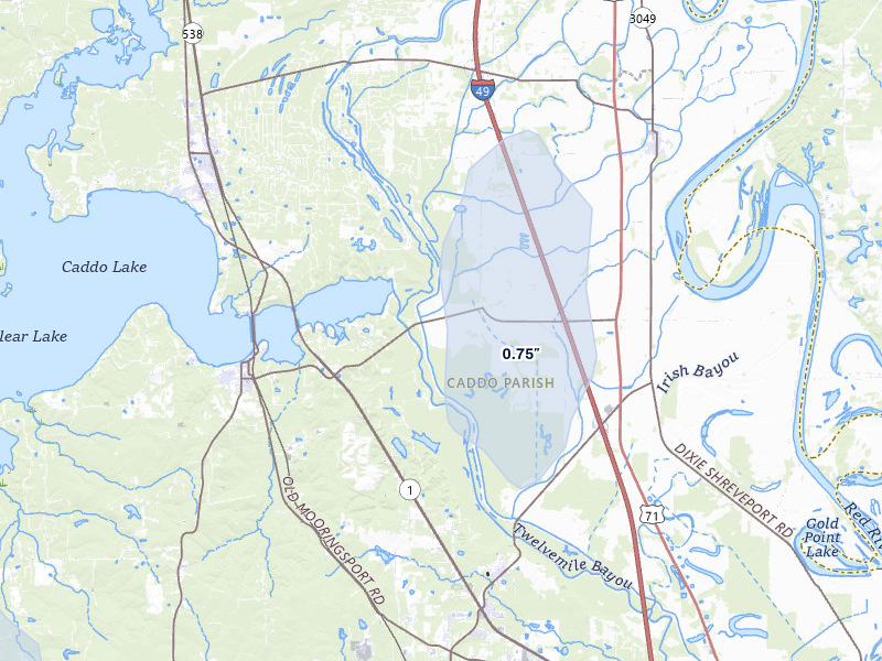 NEXRAD radar-signature map of the hail over Belcher, LA