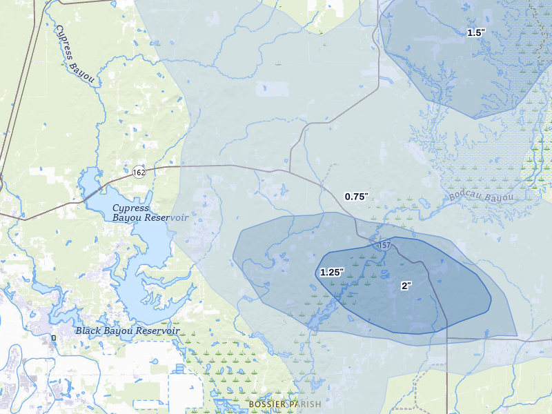 NEXRAD radar-signature map of the hail over Benton, LA