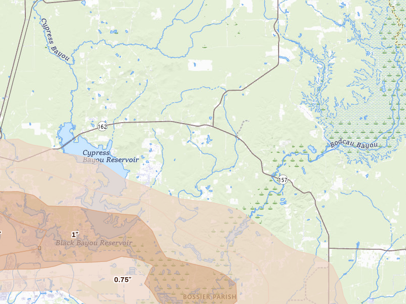 Radar-estimated hail-size map of the storm over Benton, LA on May 8, 2026