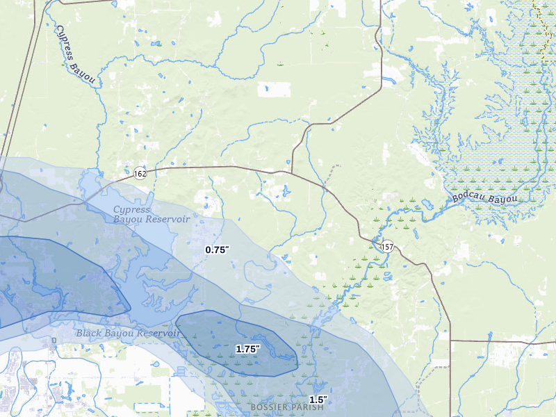NEXRAD radar-signature map of the hail storm over Benton, LA on May 8, 2026
