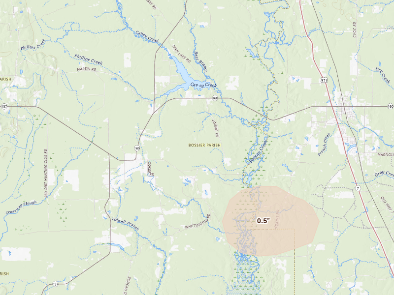 Radar-estimated hail-size map of the storm over Benton, LA
