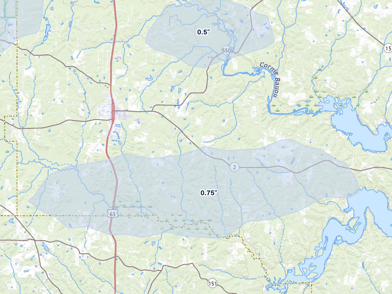 NEXRAD radar-signature map of the hail over Bernice, LA