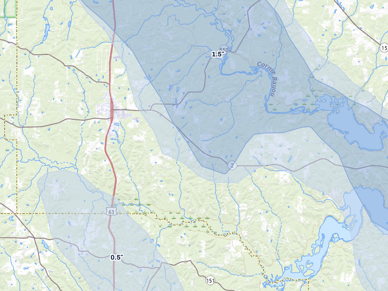 NEXRAD radar-signature map of the hail over Bernice, LA