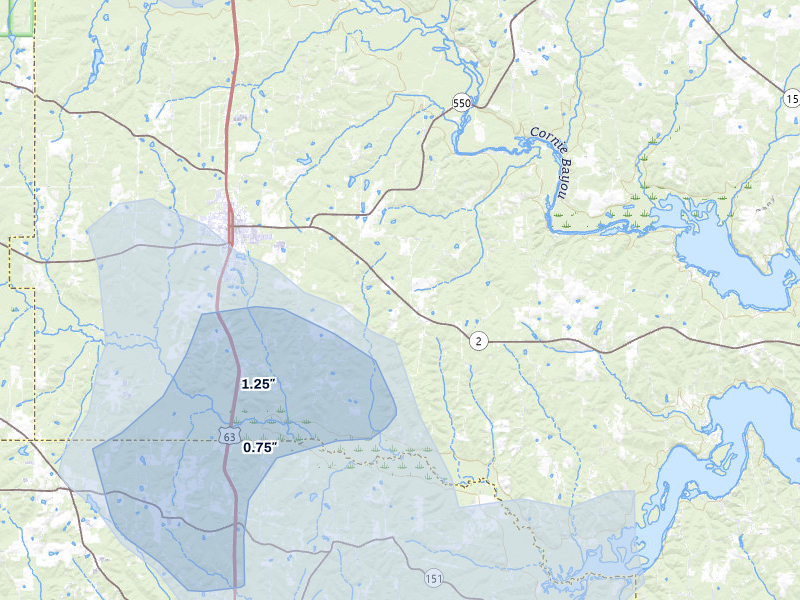 NEXRAD radar-signature map of the hail over Bernice, LA