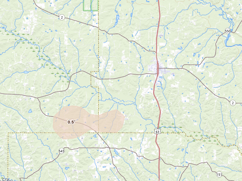 Radar-estimated hail-size map of the storm over Bernice, LA