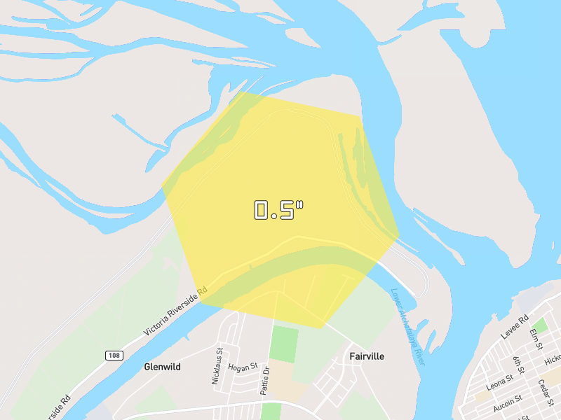 Hail map of Berwick, LA on Jul 8, 2026, hail up to 0.5"