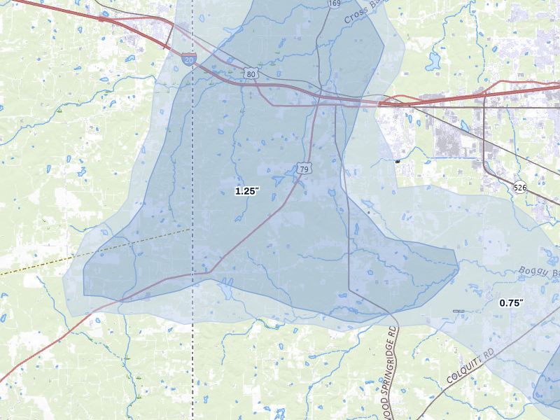 NEXRAD radar-signature map of the hail storm over Bethany, LA on Jul 6, 2026