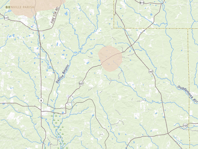 Radar-estimated hail-size map of the storm over Bienville, LA on Jun 2, 2026