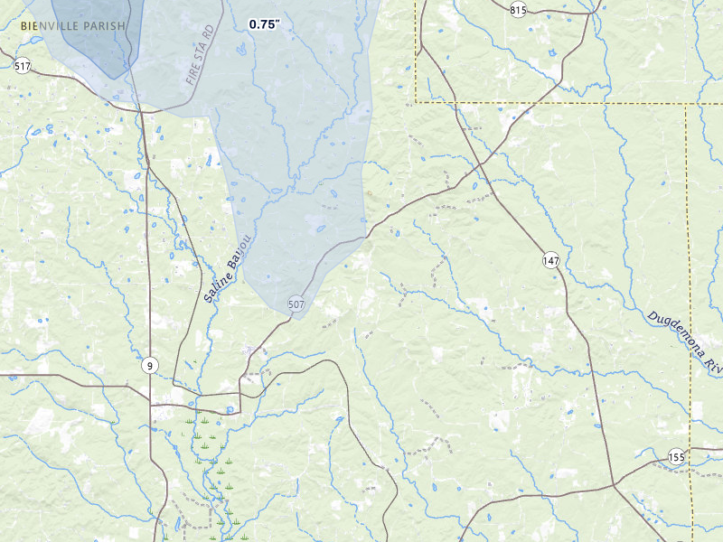 NEXRAD radar-signature map of the hail over Bienville, LA