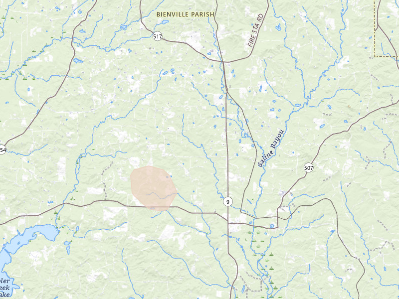 Radar-estimated hail-size map of the storm over Bienville, LA on Aug 6, 2026