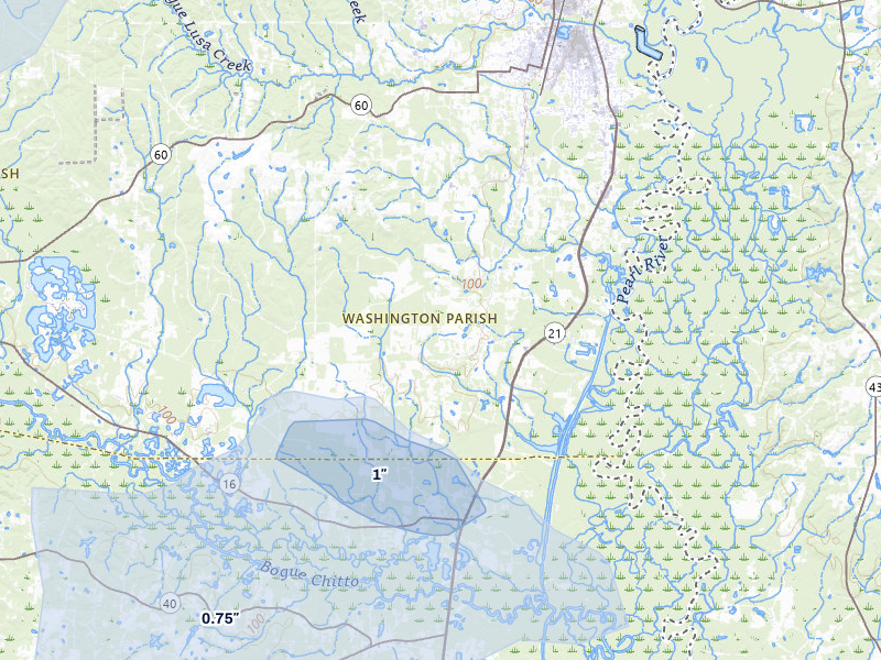 NEXRAD radar-signature map of the hail over Bogalusa, LA