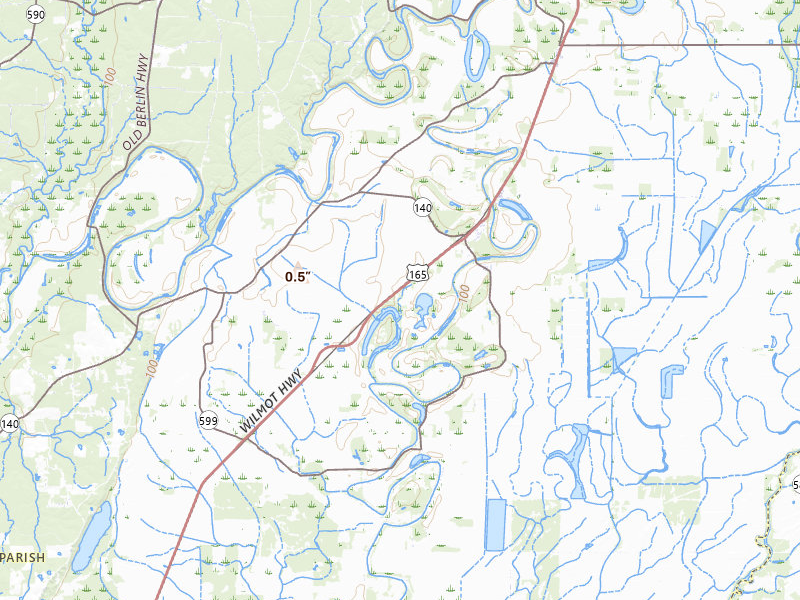 Radar-estimated hail-size map of the storm over Bonita, LA on Aug 8, 2026