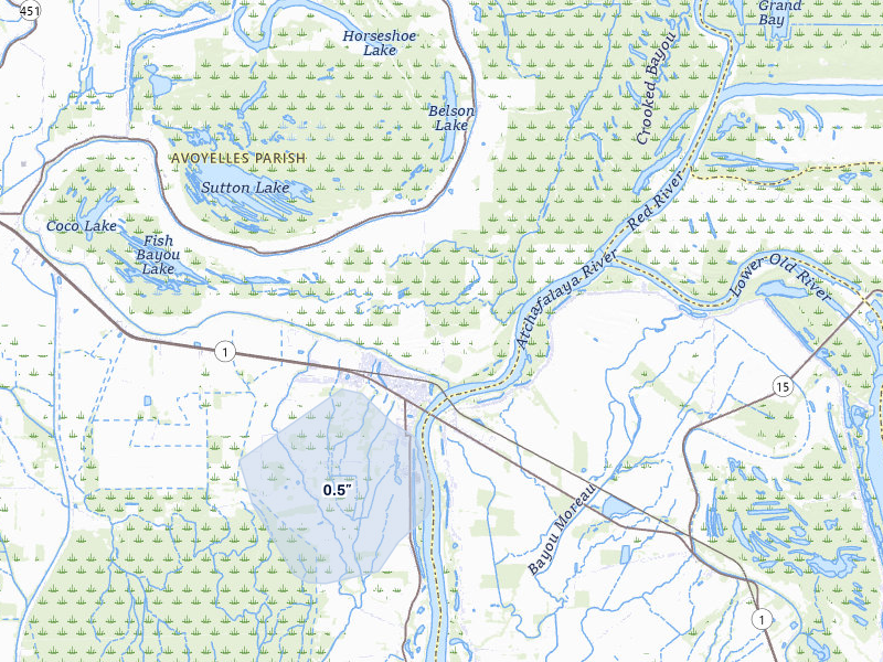 NEXRAD radar-signature map of the hail over Bordelonville, LA