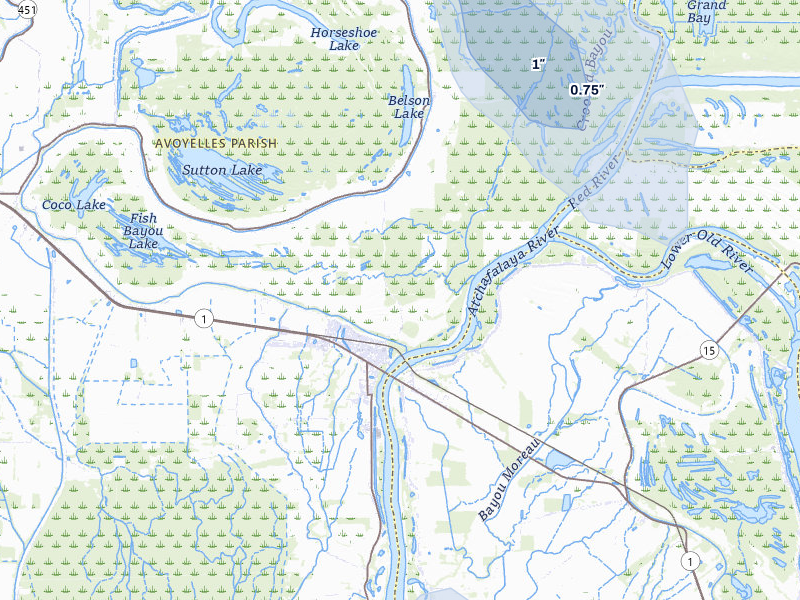 NEXRAD radar-signature map of the hail storm over Bordelonville, LA on Jul 5, 2026
