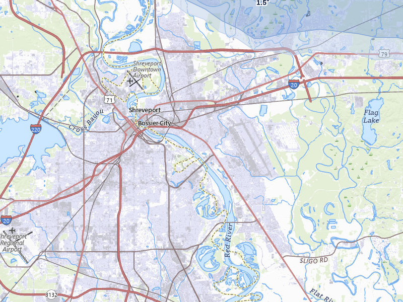 NEXRAD radar-signature map of the hail over Bossier City, LA