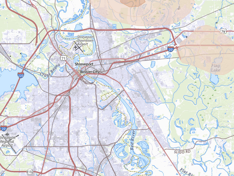 Radar-estimated hail-size map of the storm over Bossier City, LA on Apr 29, 2026