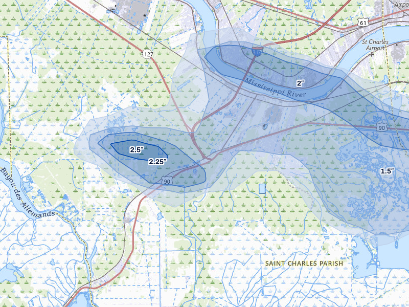 NEXRAD radar-signature map of the hail storm over Boutte, LA on May 8, 2026