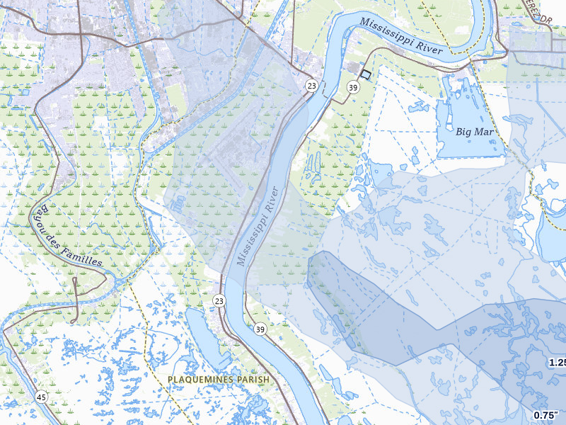 NEXRAD radar-signature map of the hail over Braithwaite, LA