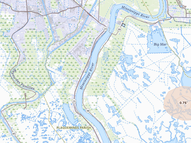 Radar-estimated hail-size map of the storm over Braithwaite, LA on Jun 24, 2026