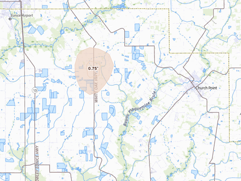 Radar-estimated hail-size map of the storm over Branch, LA