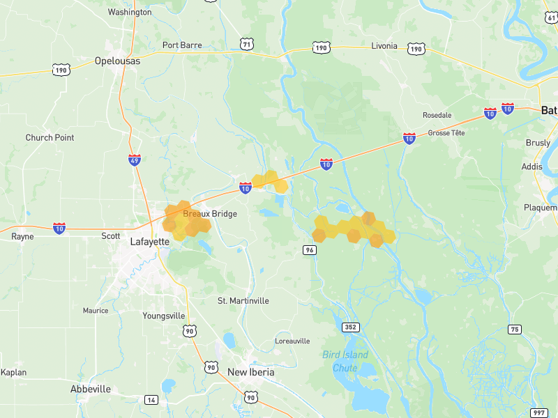 Hail map of Breaux Bridge, LA on Jul 5, 2026, hail up to 1.25"
