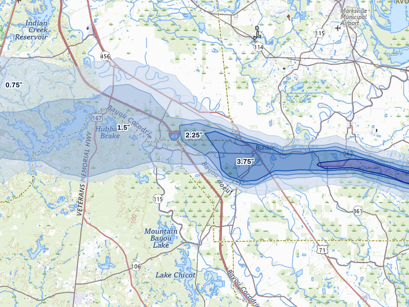 NEXRAD radar-signature map of the hail storm over Bunkie, LA on May 8, 2026
