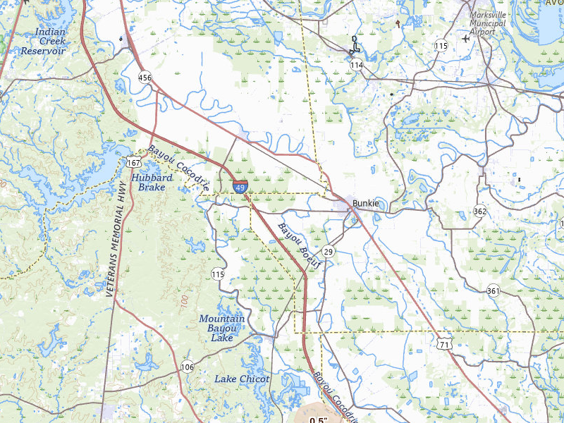 Radar-estimated hail-size map of the storm over Bunkie, LA on Jul 1, 2026