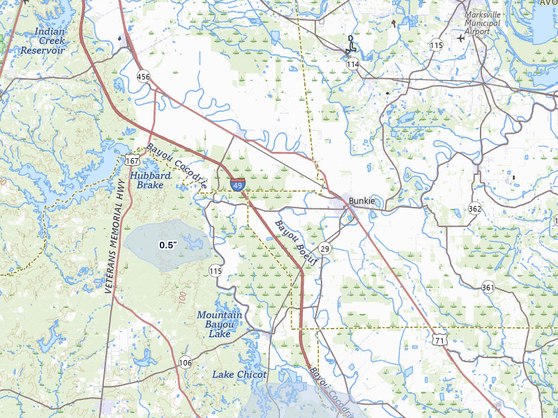 NEXRAD radar-signature map of the hail storm over Bunkie, LA on Jul 1, 2026