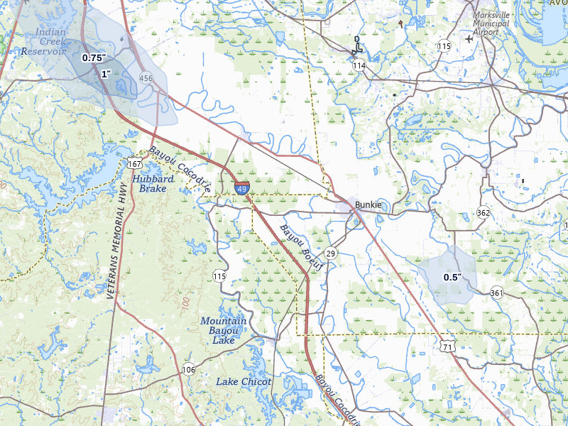 NEXRAD radar-signature map of the hail over Bunkie, LA