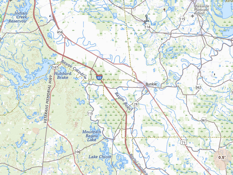 Radar-estimated hail-size map of the storm over Bunkie, LA on Jul 5, 2026