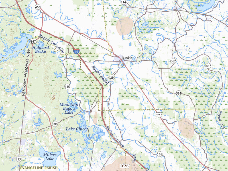 Radar-estimated hail-size map of the storm over Bunkie, LA on Aug 21, 2026