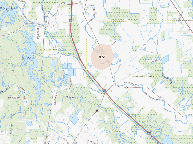 Radar-estimated hail-size map of the storm over Bunkie, LA