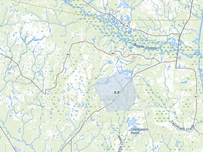 NEXRAD radar-signature map of the hail storm over Bush, LA on Mar 7, 2026