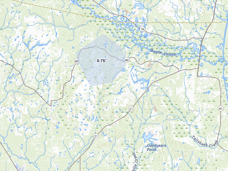 NEXRAD radar-signature map of the hail over Bush, LA